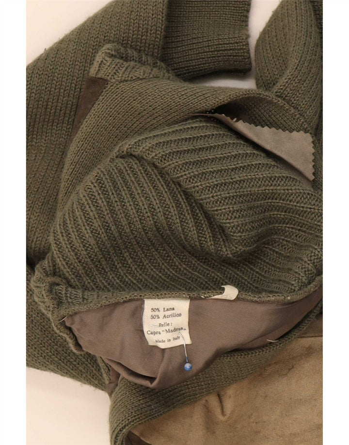 Męski zamszowy sweter w stylu vintage IT 50, wełna w kolorze średniego khaki