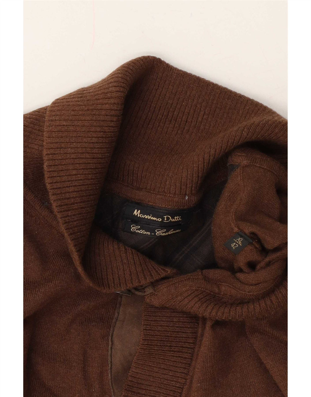 Męski sweter Massimo Dutti z szalowym dekoltem XL, brązowy, bawełniany