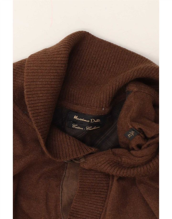 Męski sweter Massimo Dutti z szalowym dekoltem XL, brązowy, bawełniany