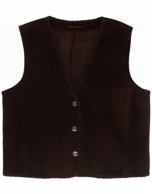 Stefanel Womens Suede Waistcoat UK 16 Large Brown Leather