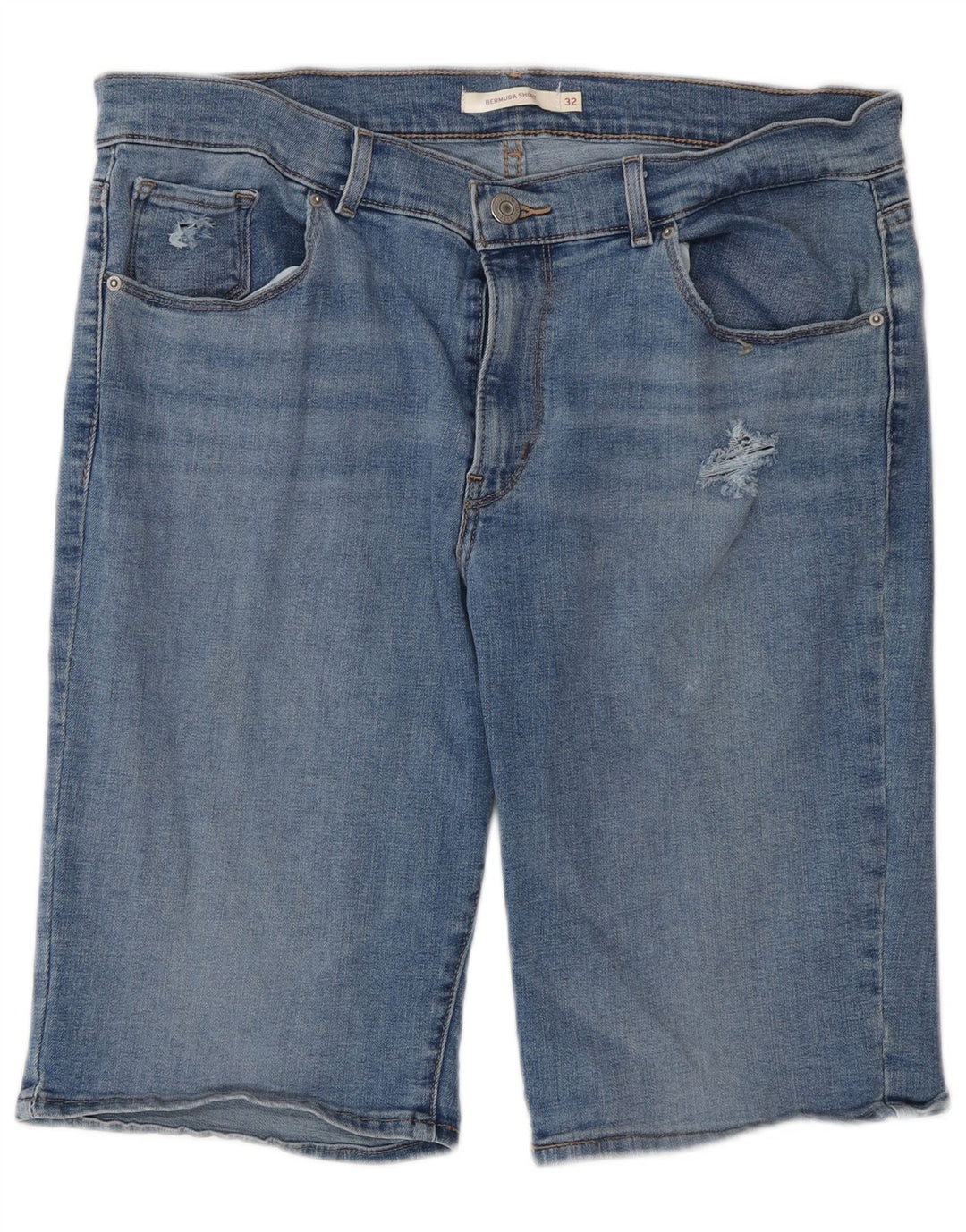 Damskie spodenki jeansowe LEVI'S Distressed Bermudy W32, duże, niebieskie, bawełniane