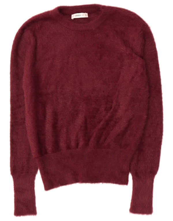 Sweter damski Zara z okrągłym dekoltem UK 14, średni bordowy nylon