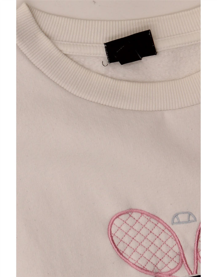 Damski sweter oversize z grafiką ELLESSE UK 8, mały, biały, bawełniany