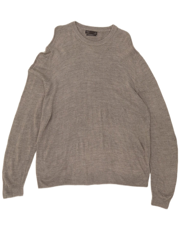 Marks & Spencer Męski sweter z okrągłym dekoltem 2XL Szary akryl