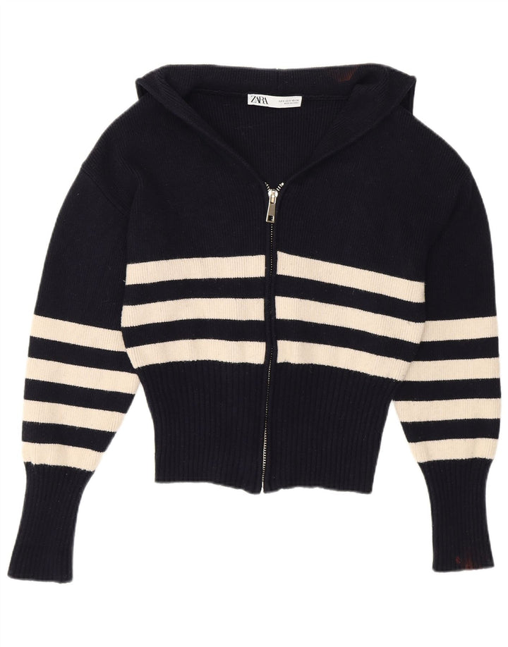 Damski krótki sweter Zara, mały, granatowy, wiskozowy w paski