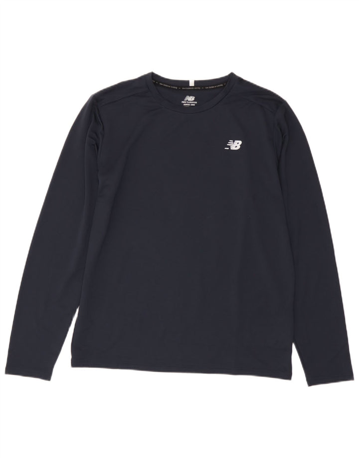 Męski top New Balance z długim rękawem, średni granatowy, poliester