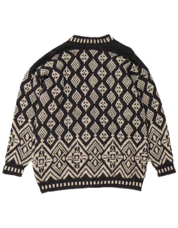 Sweter damski w stylu vintage, rozpinany UK 16, duży czarny Fair Isle