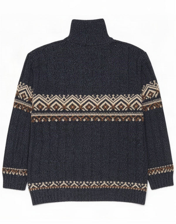Canada Mens By C&A Zip Neck Jumper Sweater XL Navy Blue Fair Isle