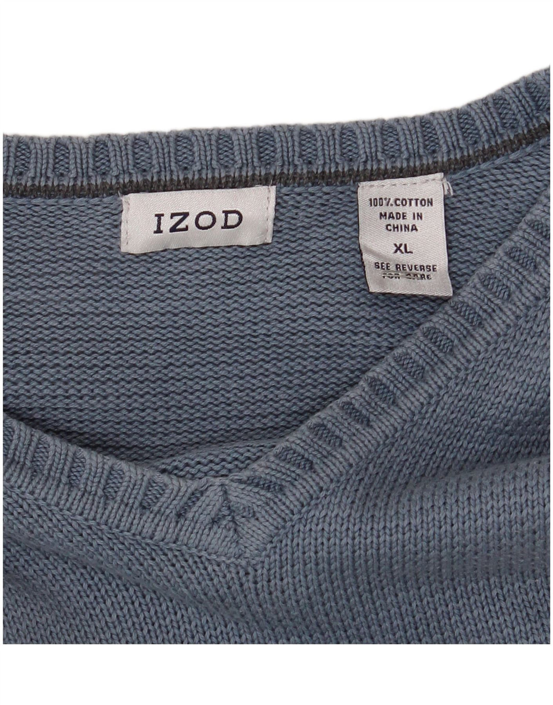 IZOD Męski sweter z dekoltem w kształcie litery V, XL, niebieski, bawełniany