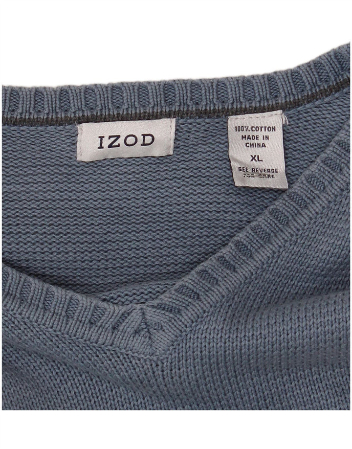 IZOD Męski sweter z dekoltem w kształcie litery V, XL, niebieski, bawełniany