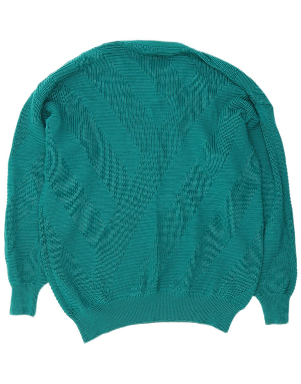 Męski sweter z okrągłym dekoltem w stylu vintage, średni turkus