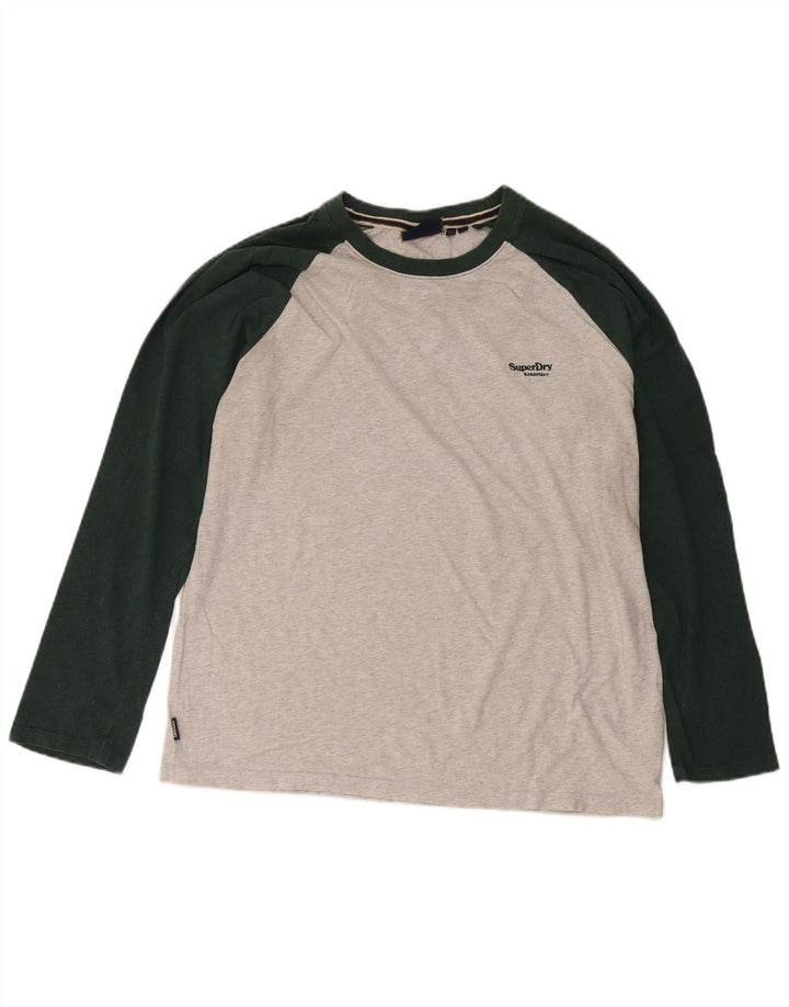 Męski top Superdry z długim rękawem 2XL, szara, bawełniana w bloki kolorów