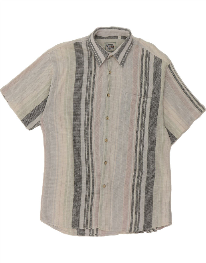 LERROS Mens Short Sleeve Flannel Shirt Large Grey Striped Vintage Lerros and Second-Hand Lerros from Messina Hembry 
