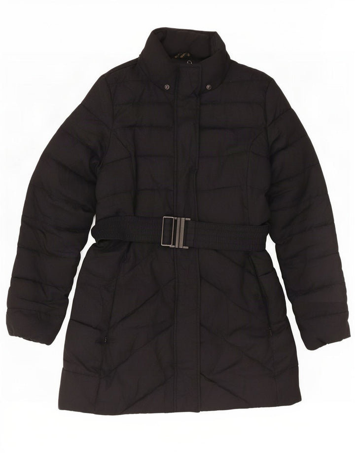 Damski płaszcz ocieplany Barbour UK 14, duży, czarny w jodełkę