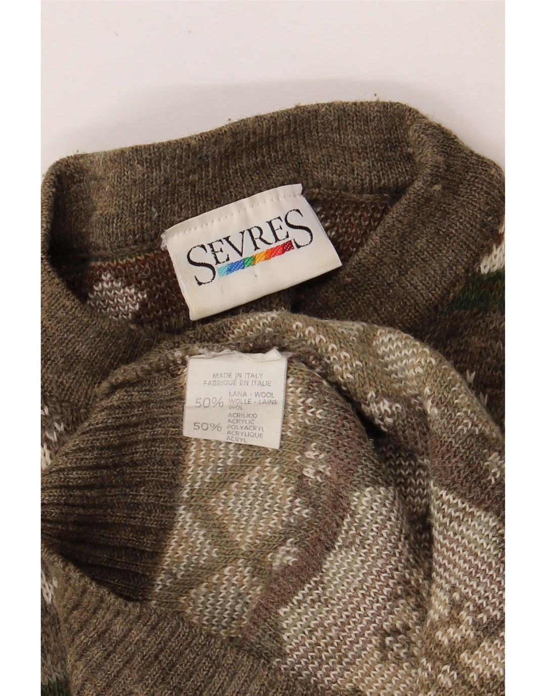 SEVRES Męski sweter z okrągłym dekoltem IT 52 Large Khaki Fair Isle Wool