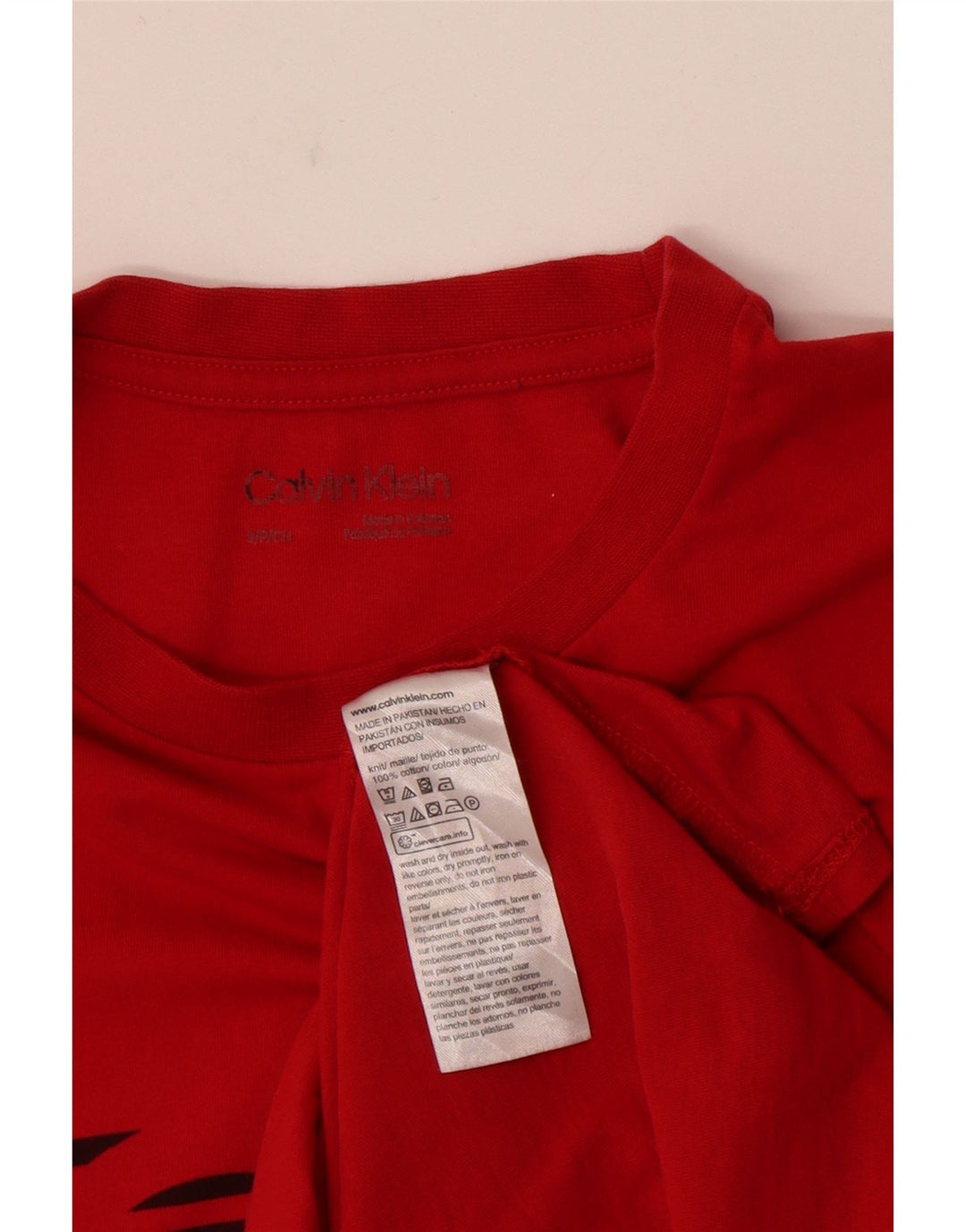 Męski T-shirt z grafiką Calvin Klein, mały, czerwony, bawełniany