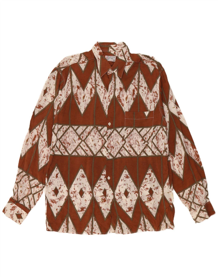Koszula męska w stylu vintage, średnio brązowa, geometryczna