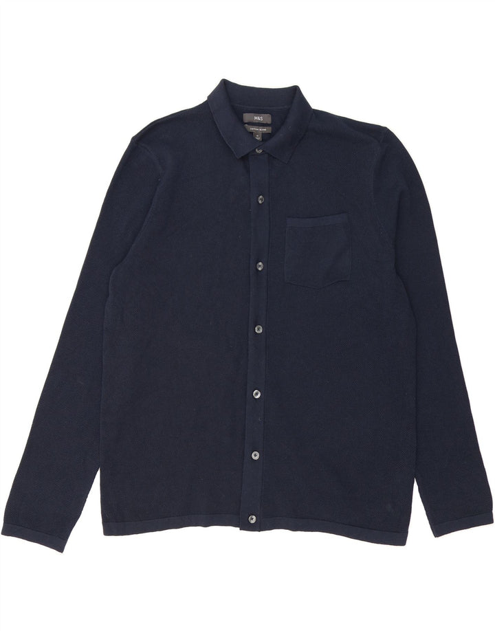 MARKS & SPENCER Mens Shirt XL Navy Blue Polyester Vintage Marks & Spencer and Second-Hand Marks & Spencer from Messina Hembry 