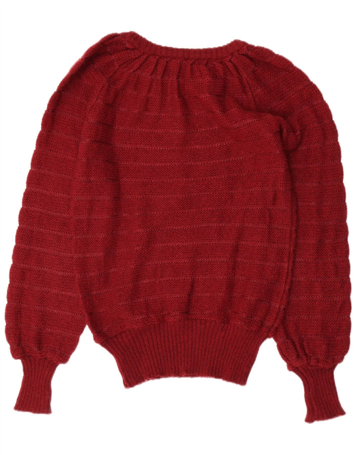 Sweter damski VINTAGE z dekoltem w łódkę UK 12 Średni bordowy