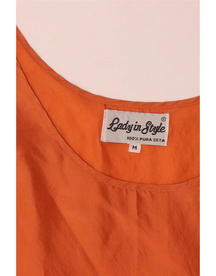 Top damski w stylu vintage, kamizelka UK 14, średni pomarańczowy jedwab