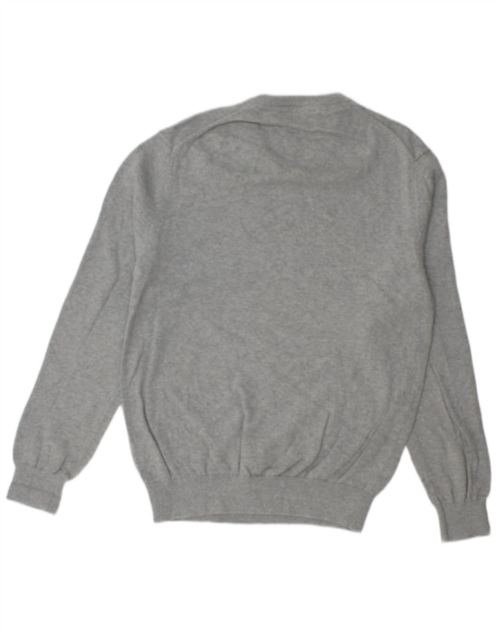 CREW CLOTHING Męski sweter z dekoltem w kształcie litery V, średnioszary, bawełniany w cętki