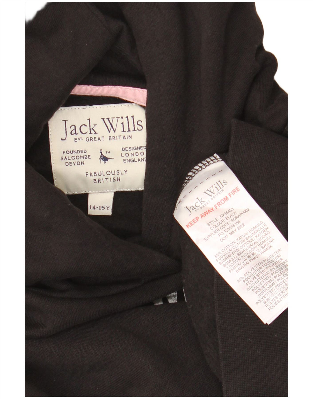 JACK WILLS Dziewczęcy, oversize'owy sweter z kapturem i grafiką, 14-15 lat, czarny