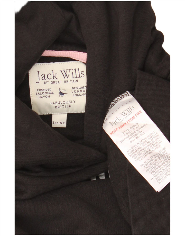 JACK WILLS Dziewczęcy, oversize'owy sweter z kapturem i grafiką, 14-15 lat, czarny