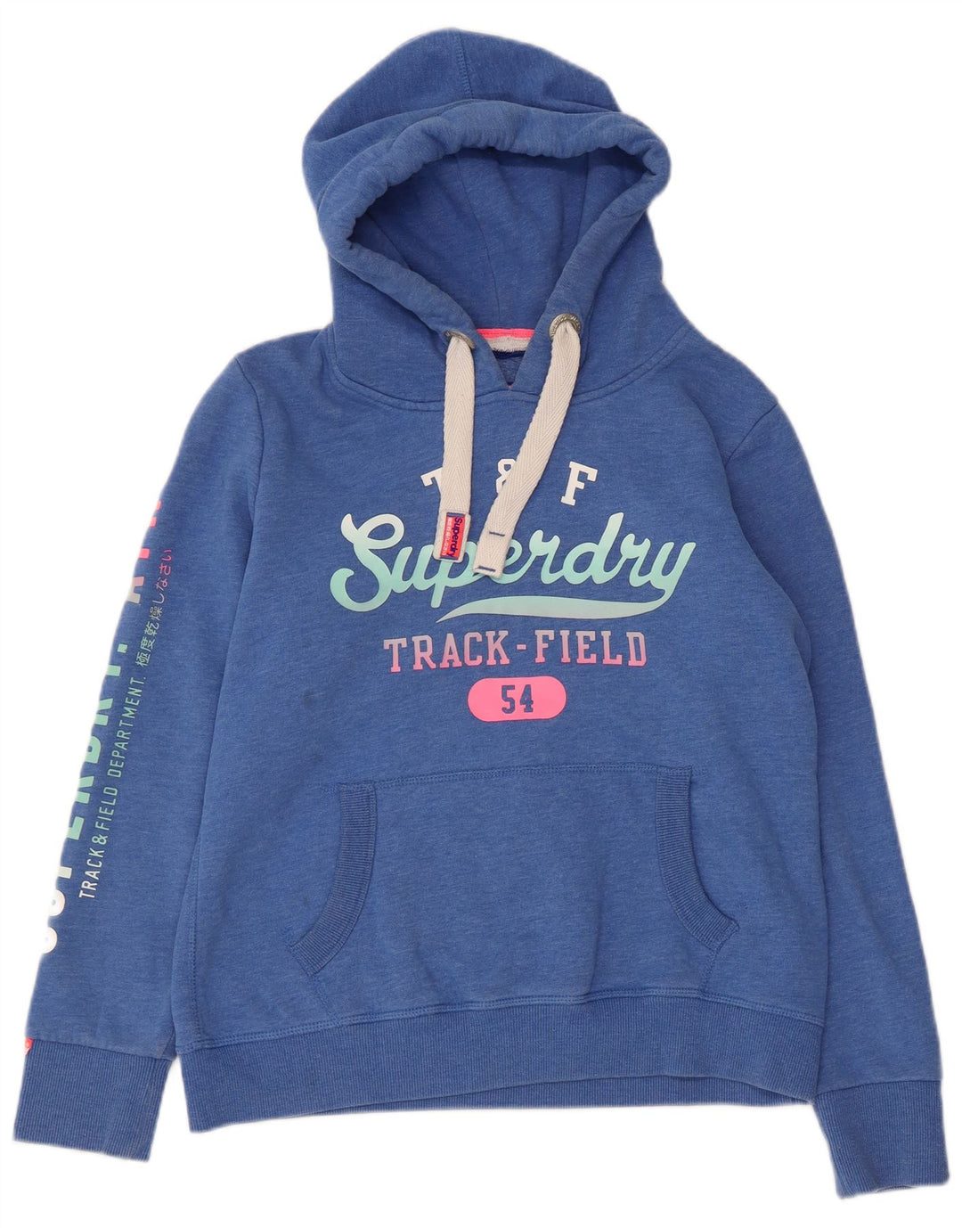 SUPERDRY Damski sweter z kapturem i grafiką UK 16, duży, niebieski, nakrapiany, bawełniany