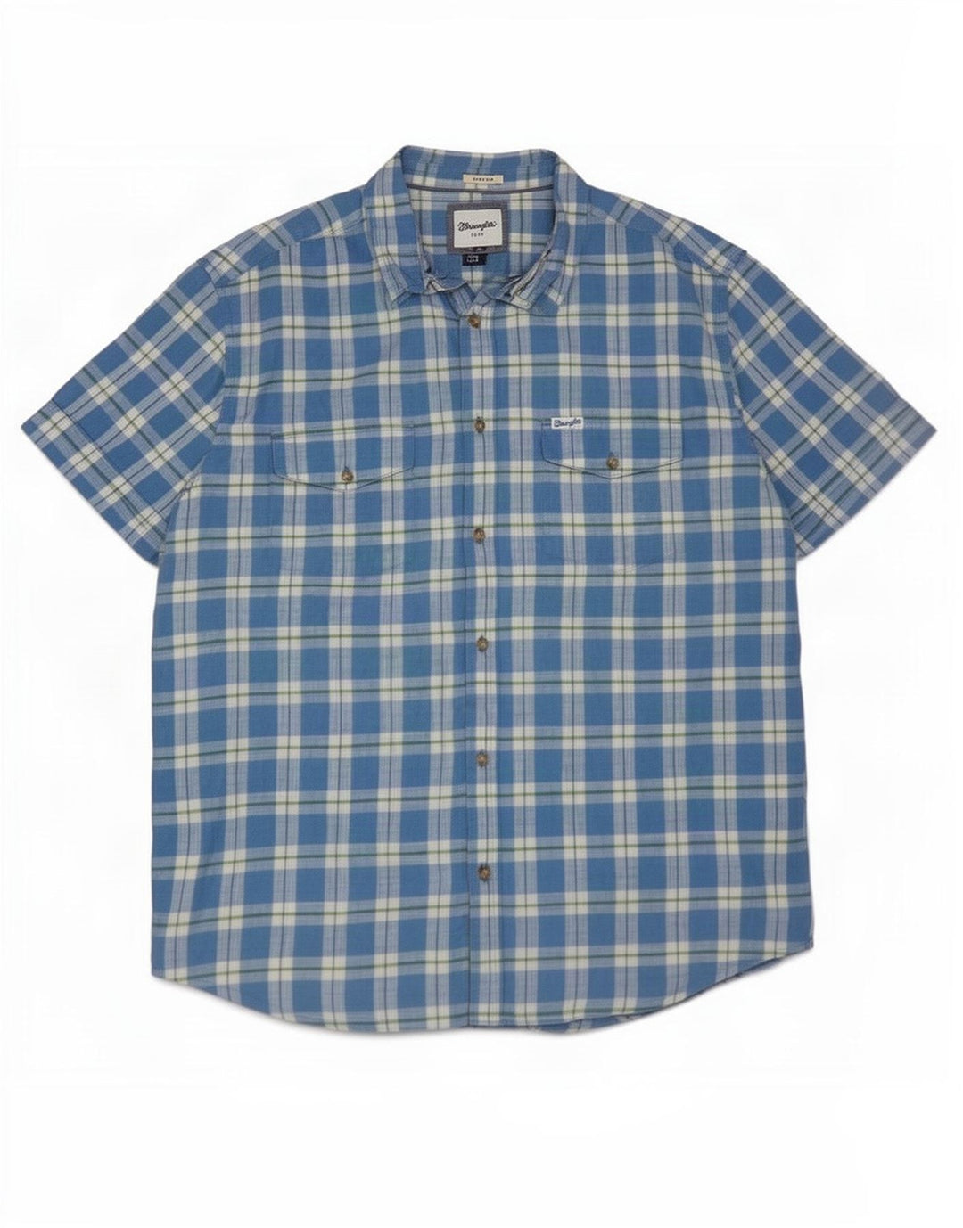 Koszula męska z krótkim rękawem Wrangler 2XL, bawełniana niebieska kratka