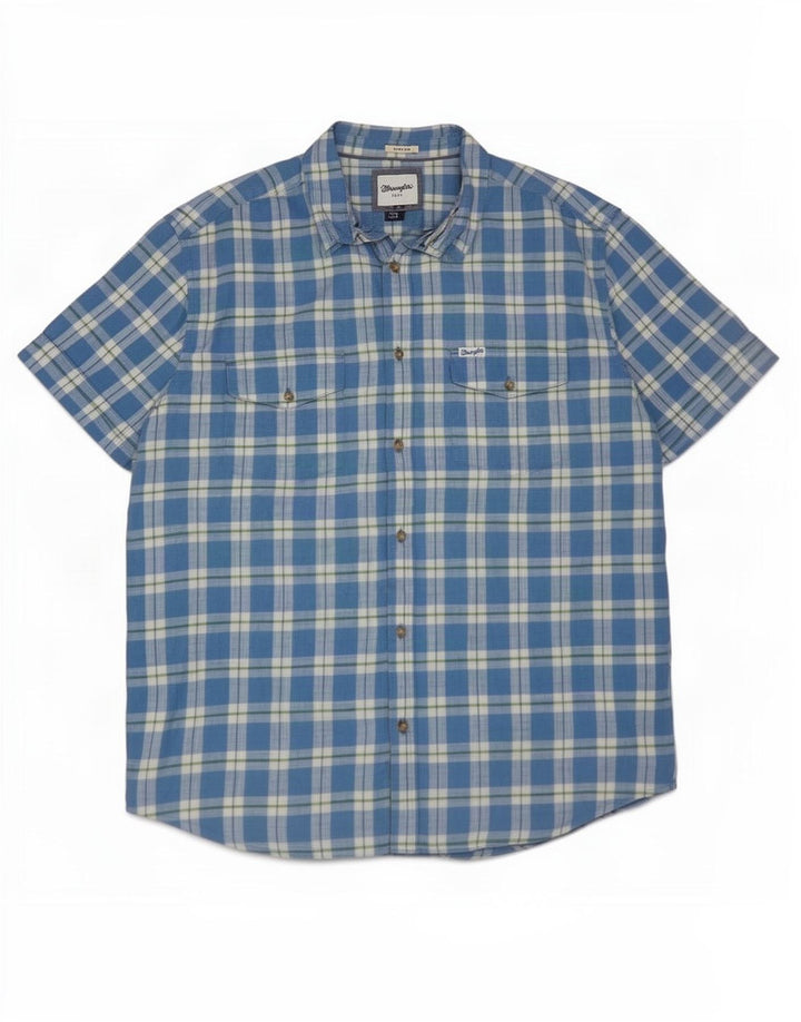Koszula męska z krótkim rękawem Wrangler 2XL, bawełniana niebieska kratka