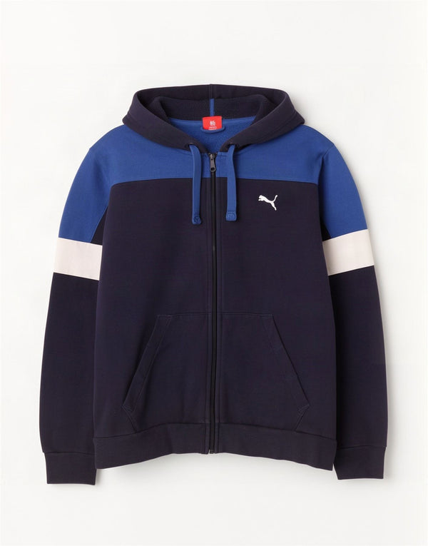 Męski sweter Puma z kapturem i zamkiem błyskawicznym, duży, granatowy, bawełniany w bloki kolorów