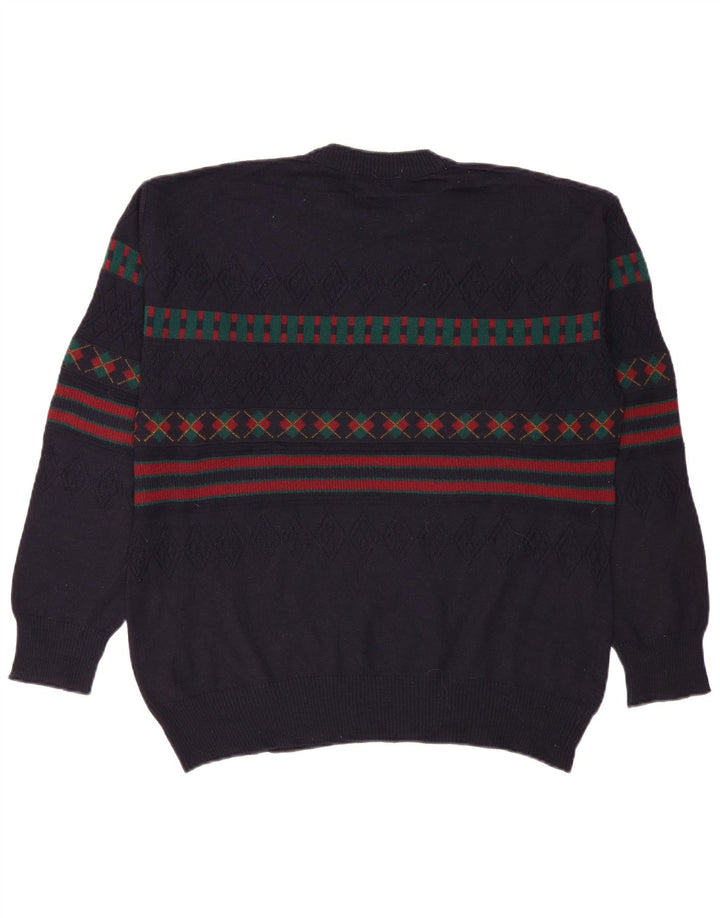 Męski sweter z golfem VINTAGE IT 50, duży, granatowy, geometryczny