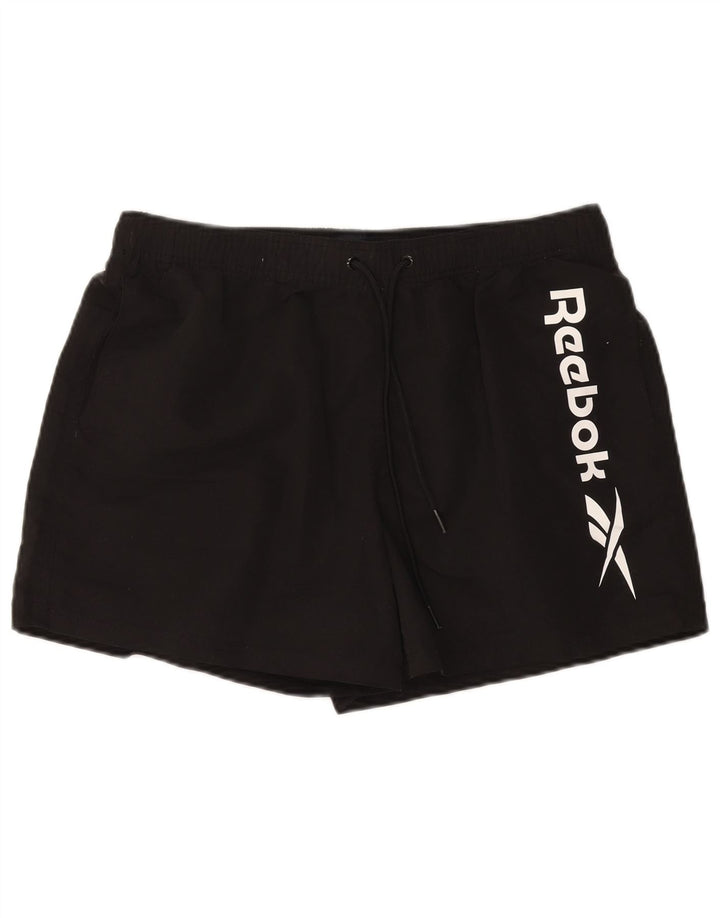 Męskie spodenki sportowe Reebok z grafiką, duże, czarne, poliestrowe