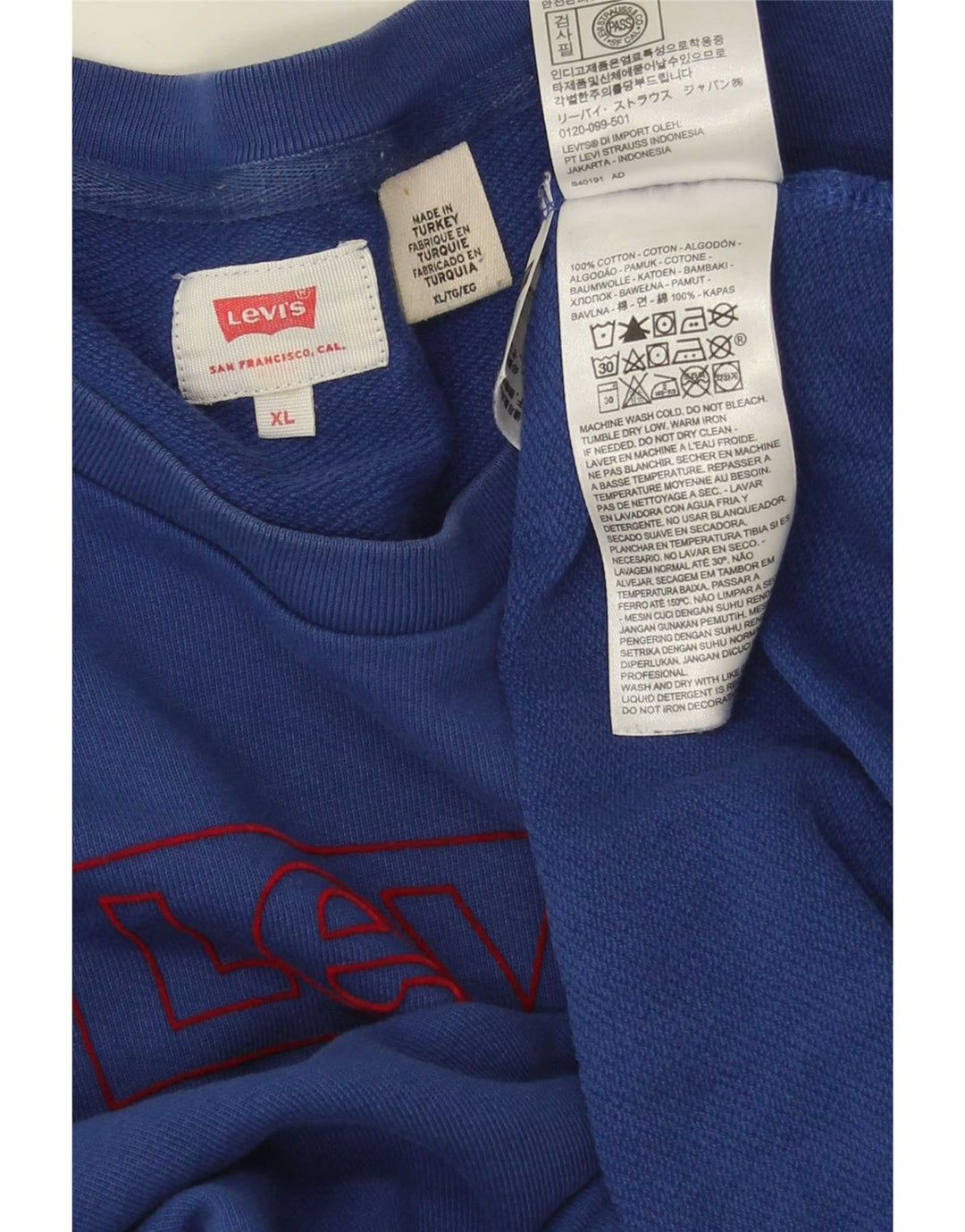 Męska bluza z grafiką Levi's, sweter XL, niebieska bawełna