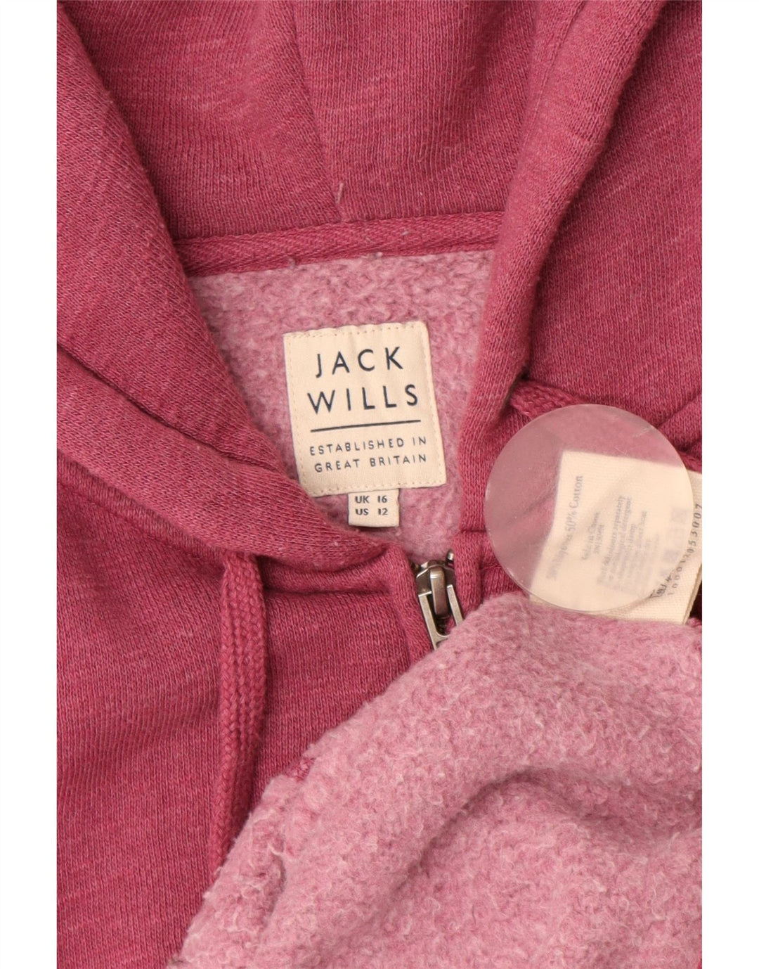 Damski sweter JACK WILLS z kapturem i zamkiem UK 16, duży, bordowy, nakrapiany