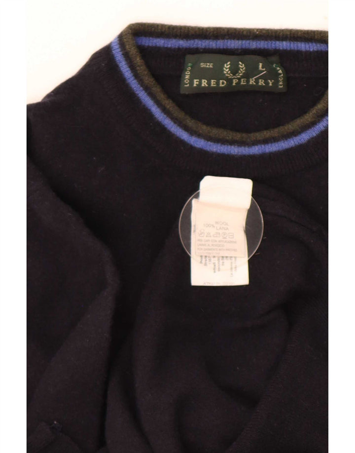 Sweter damski Fred Perry z golfem UK 16, duży, granatowy, wełniany