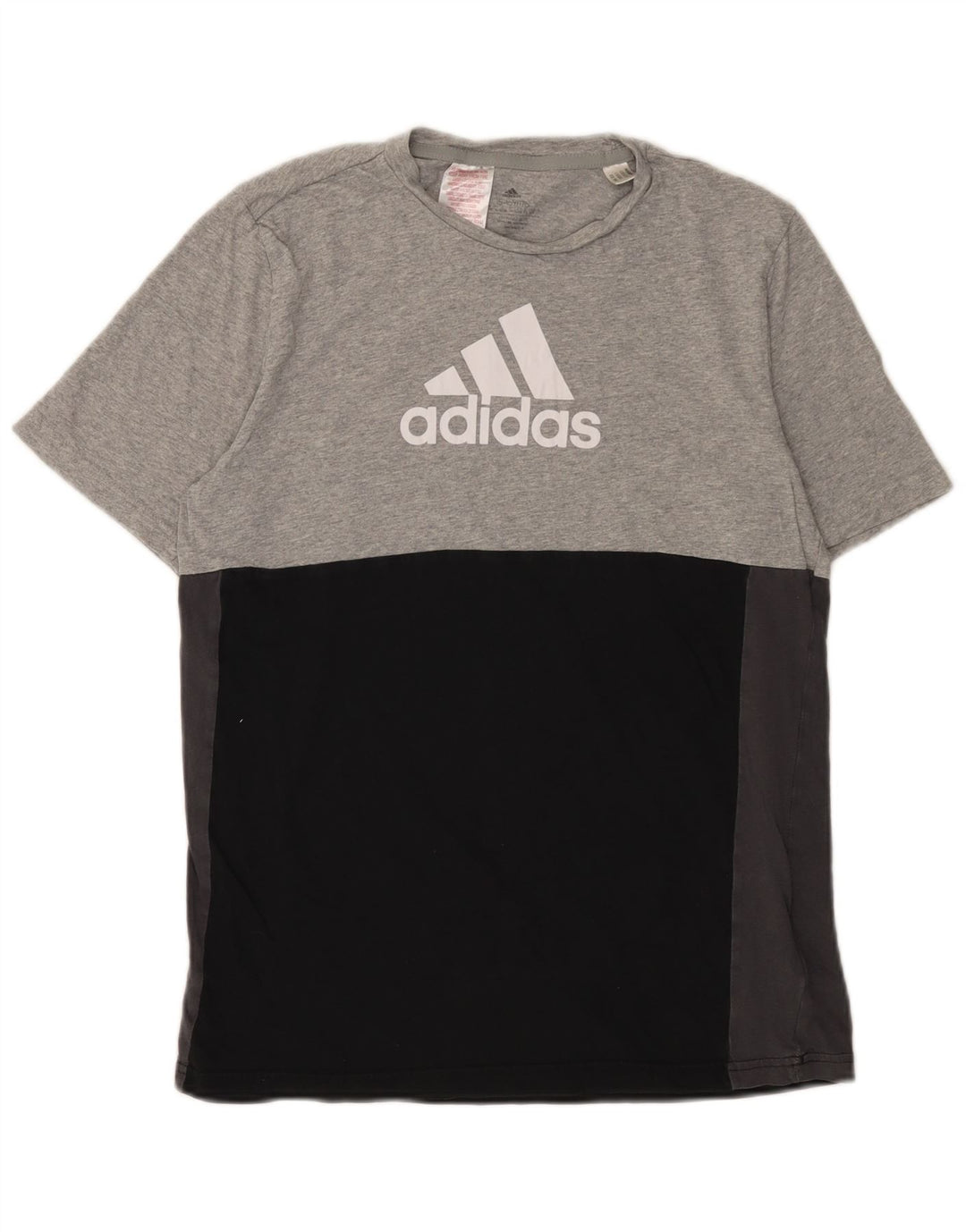 Chłopięcy T-shirt z grafiką ADIDAS, 15-16 lat, szara, bawełniana w bloki kolorów