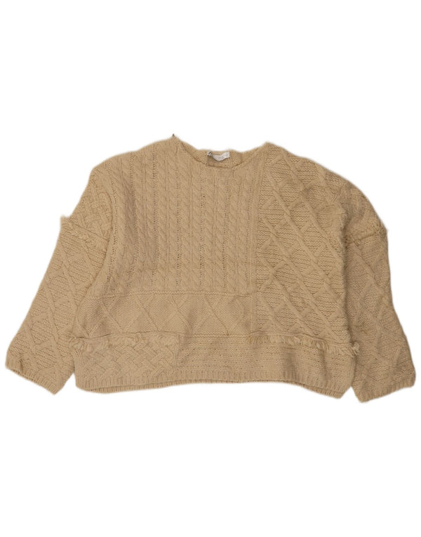 Damski sweter oversize Zara z okrągłym dekoltem UK 16, duży, beżowy, akrylowy