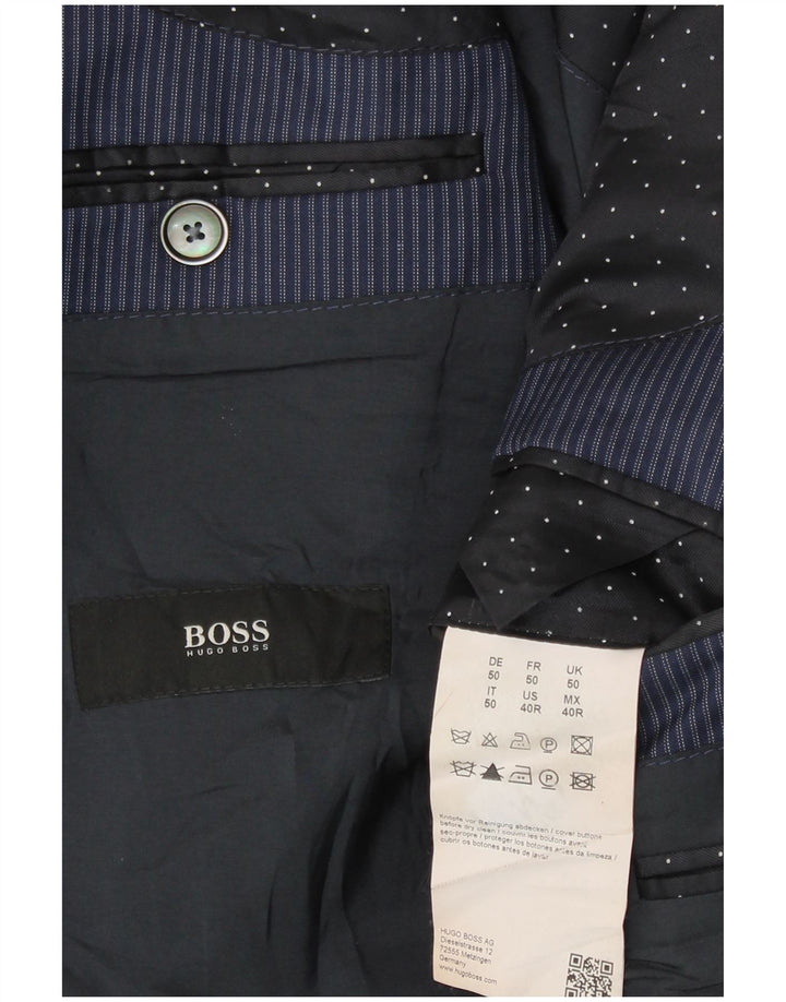 Męska marynarka zapinana na 2 guziki Hugo Boss EU 50, duża granatowa w prążki