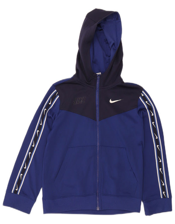 Chłopięcy sweter z kapturem i zamkiem błyskawicznym Nike w wieku 8-9 lat, mały, granatowy, z blokami kolorów