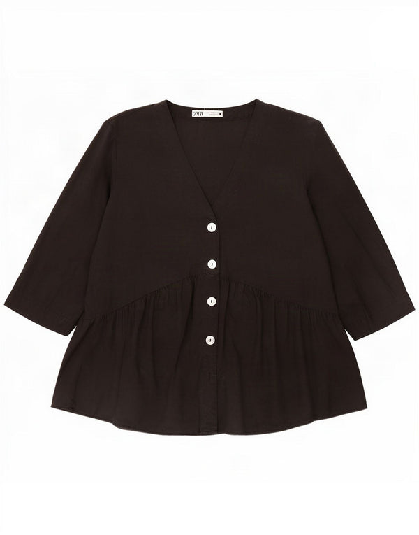 Damska bluzka koszulowa z rękawem 3/4 Zara UK 18 XL czarna