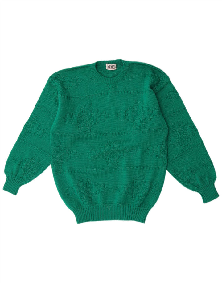 Męski sweter z okrągłym dekoltem w stylu VINTAGE, średnio zielony