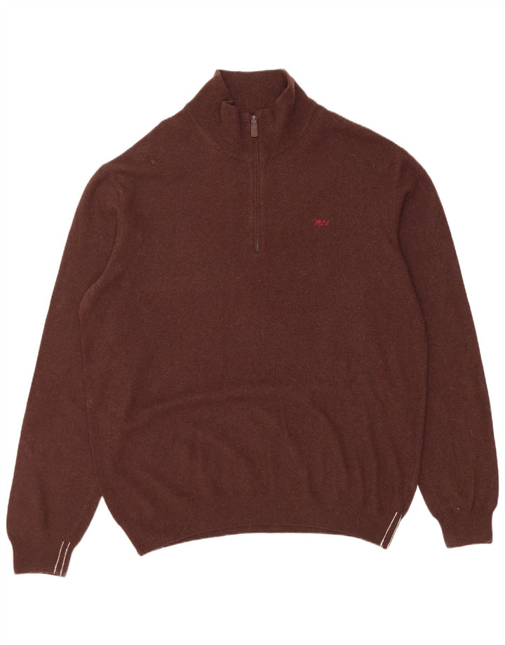 Marlboro Classics Męski sweter z zamkiem błyskawicznym 2XL Brązowa wełna