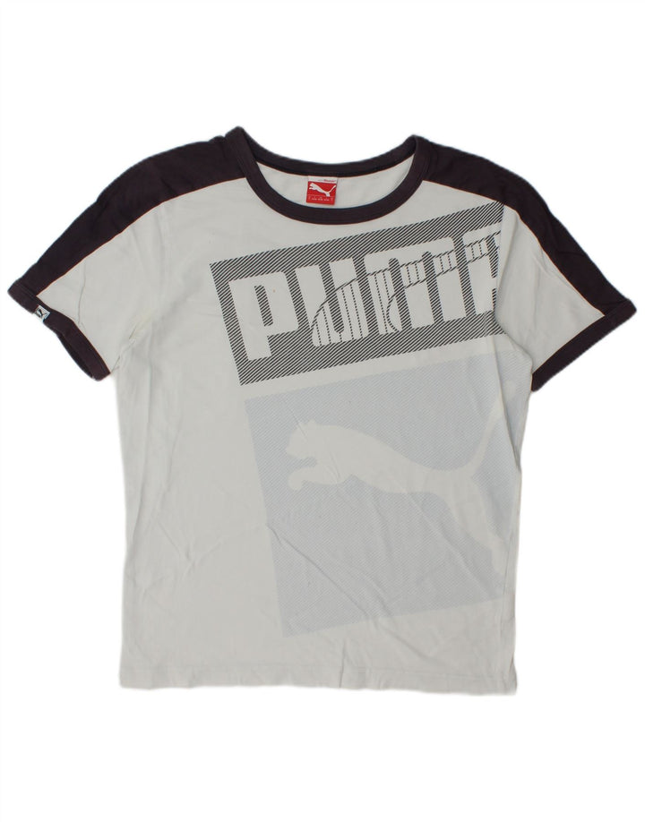Męski T-shirt Puma z grafiką, mały, biały, z blokami kolorów