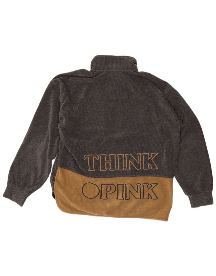 Think Pink Męski sweter polarowy z graficznym zamkiem i średnim szarym blokiem kolorów
