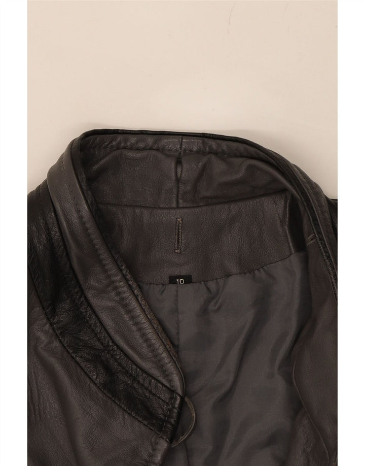 VINTAGE Womens Leather Jacket US 10 Large Grey Vintage Vintage and Second-Hand Vintage from Messina Hembry 