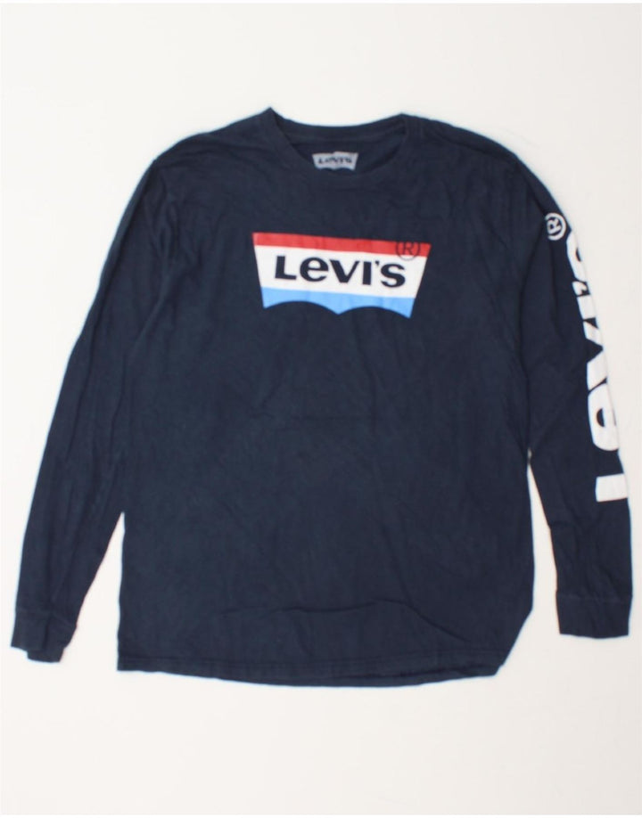 LEVI'S Mens Graphic Top Long Sleeve Medium Navy Blue Cotton Vintage Levi's and Second-Hand Levi's from Messina Hembry 