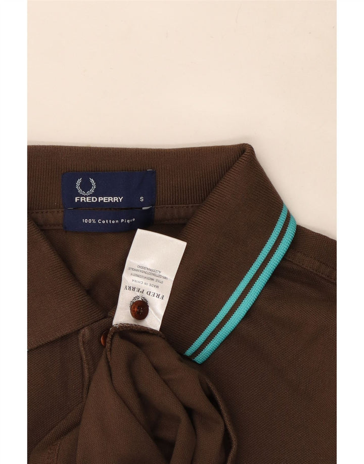 Męska koszulka polo z długim rękawem Fred Perry, mała, brązowa, bawełniana