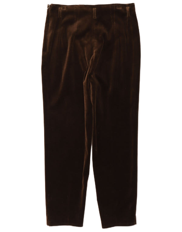Vintage damskie, zwężane, aksamitne, krótkie spodnie W30 L26 brązowe