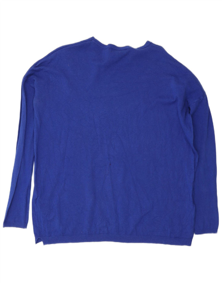 Damski sweter oversize z dekoltem w łódkę Zara UK 14, średni niebieski, bawełniany